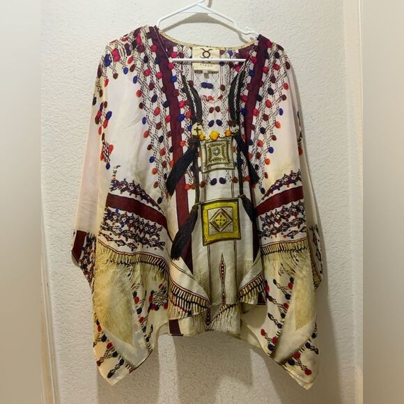 Figue Silk cream color Tunic Blouse Womens XS Lagenlook Bohemian Boho